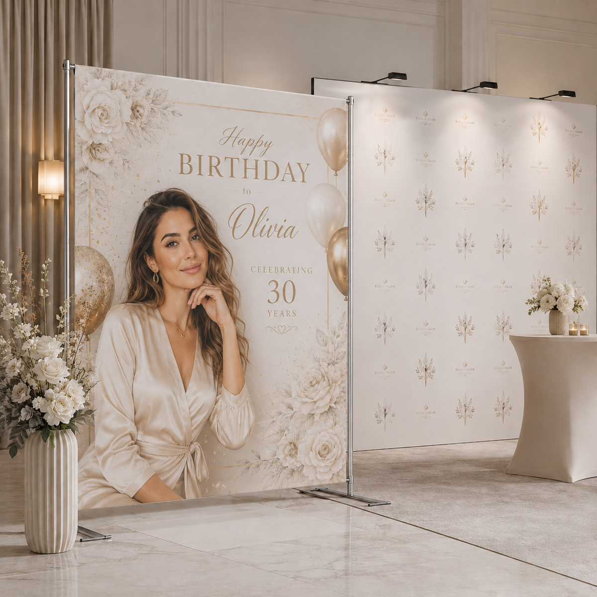 Custom birthday backdrop and event display