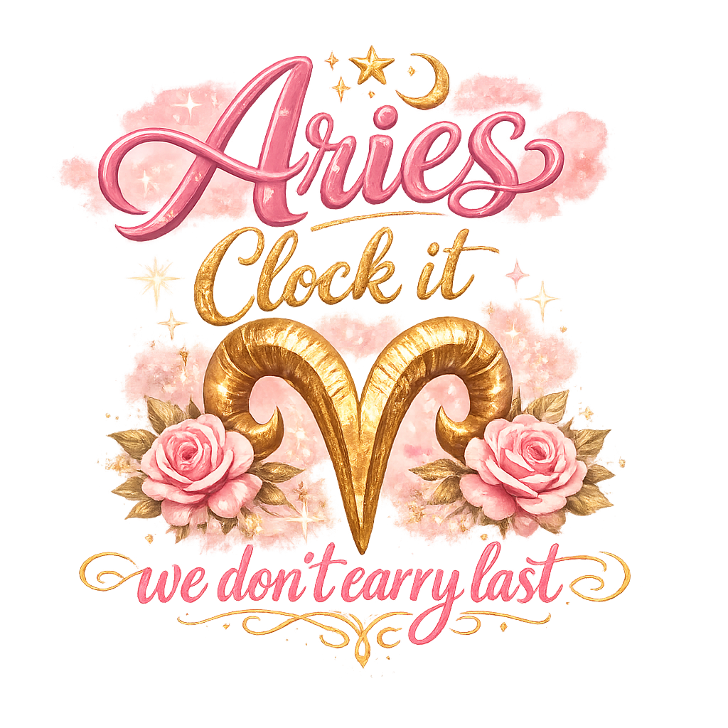 Decorative text with 'Aries' and decorative elements on a white background