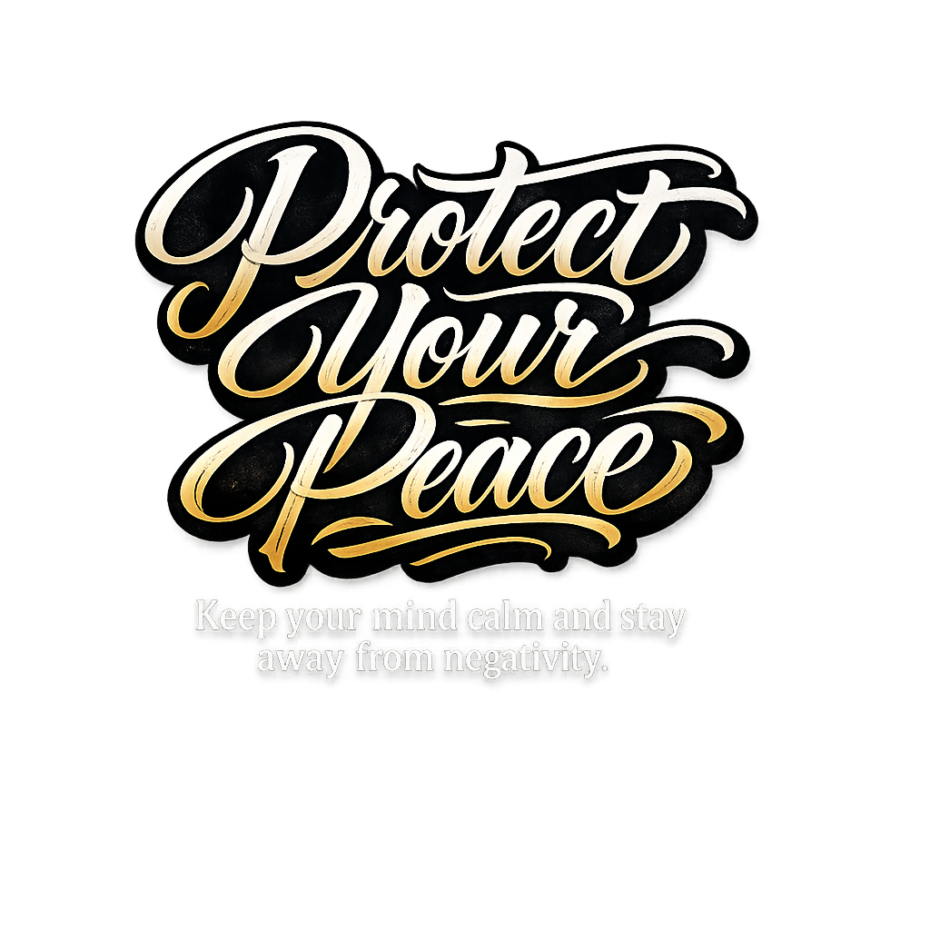Decorative text 'Protect Your Peace' with a motivational quote on a white background