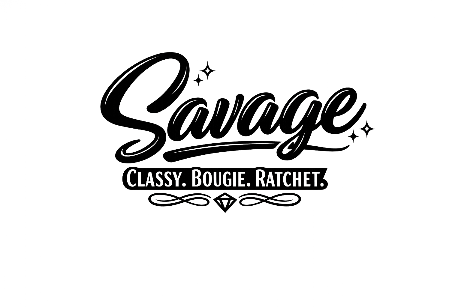 Black 'Savage' text with descriptors on a white background
