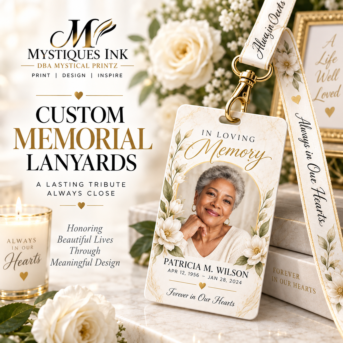 Custom memorial lanyards by Mystiques Ink