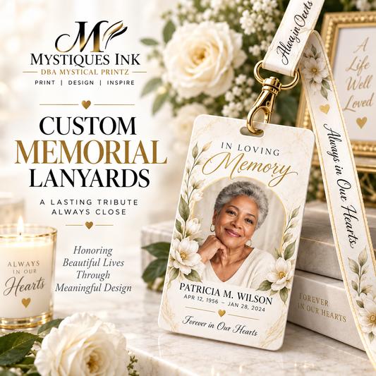 Custom memorial lanyards by Mystiques Ink