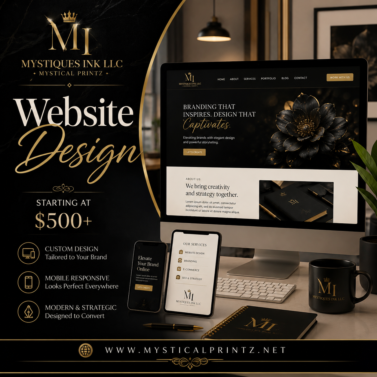 Mystiques Ink website design services starting at $500